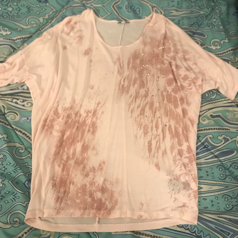 Express quarter sleeve top with rhinestones